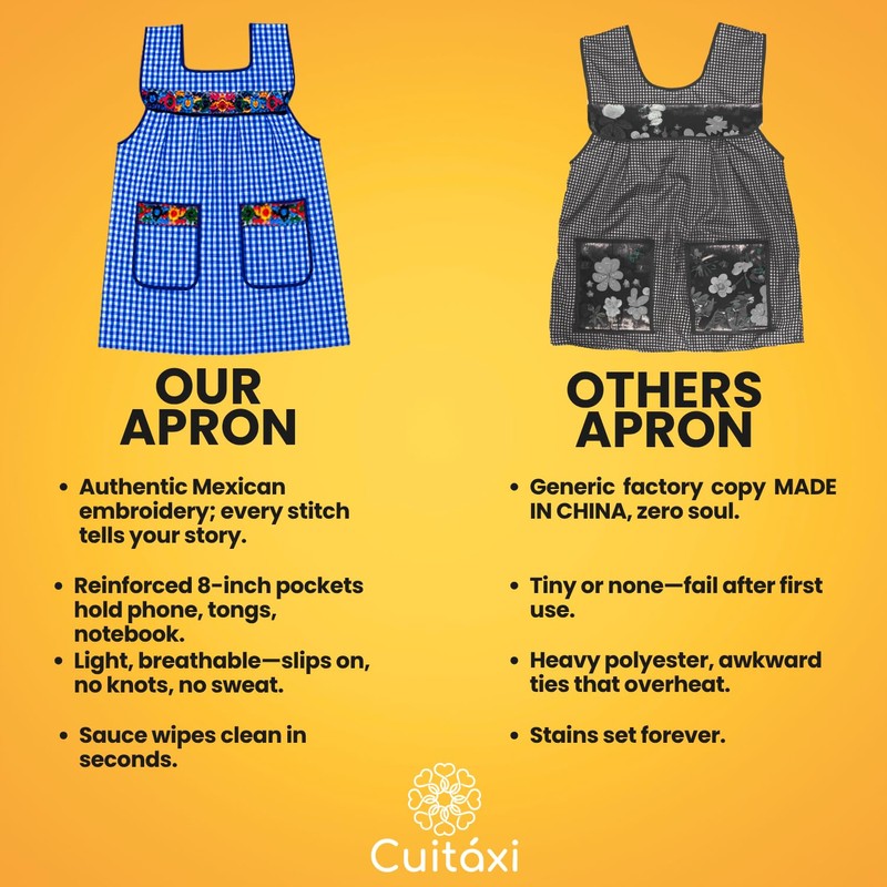 Cuitáxi Traditional Mexican apron for women with pockets beautiful flower