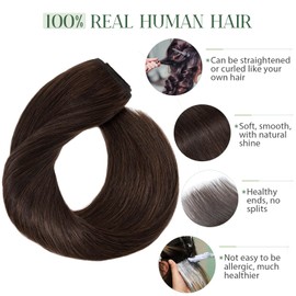TESS Human Hair Extensions Clip in Real Hair Brown Remy 5 Pieces Straight Natural Hairpieces for Women/Girls (#02 Dark Brown, 22 Inch 75g)