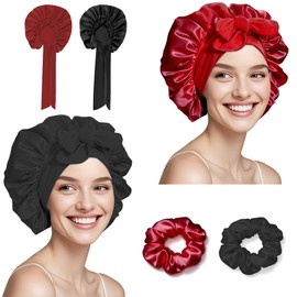COWISH Pack of 2 Silk Caps for Sleeping with Hair Bobbles, Adjustable Satin Hair Cap, Silk with Elastic Waistband, Soft Sleep Cap, Women's Hair Protection for the Night, Bonnet Sleep Cap, Long Hair