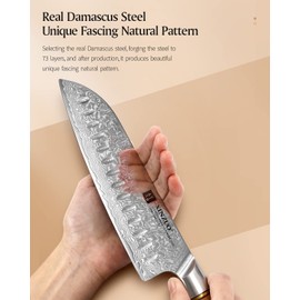 XINZUO Damascus Steel 7 Inch Santoku Knife,Sharp Kitchen Knife 73 Layers Damascus Powder Steel,Professional Slicing Knife Vegetable Cooking Knife-with Ergonomic Olive Wood Handle-Lan Series