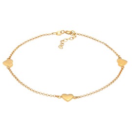 Anklet Silver Plated with 3 Heart Pendants, Golden Women's Heart Ankle Bracelet Adjustable for Women and Girls, Foot Jewellery Length 23-27 cm, 925 Sterling Silver, Sterling Silver