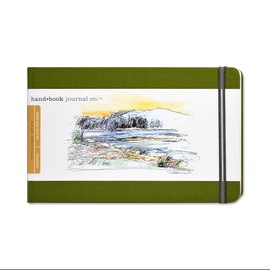 Travelogue Drawing Book, Large Landscape 5-1/2 x 8-1/4, Cadmium Green Artist Journal