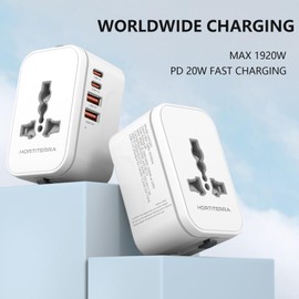 DE Reiseadapter Weltweit, Reisestecker Adapter Weltweit mit 2 USB A und 2 USB C, Universal Travel Adapter für Deutschland USA England Australien EU Japan, Internationaler Stecker, Weiß
