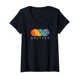 Womens Rainbow Yarn Knitter, Yarn Lover, Loves to Knit, Knitting V-Neck T-Shirt