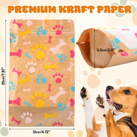 Dunzoom 200 Pcs Paw Patterns Treat Bags Kraft Treat Bags for Dogs, Stand up Resealable Pouches with Clear Window Paper Zipper Closure Pouches for Pet Candy Cookies Food (4.7 x 7.7 Inches)