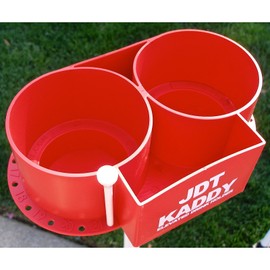 JDT Kaddy Elevated Drink Holders (Set of Two) RED/White - Comes with Both Ground Stakes and Hard Surface Stands. Great for Outdoor Games (RED/White)