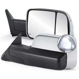 KUIPERAUTO Pair Chrome Power Heated Towing Mirrors Compatible for 1998-2001 Dodge Ram 1500/1998-2002 Dodge Ram 2500 3500 w/White DRL, Led Turn Light