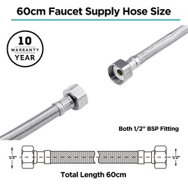 Pack of 2 Flexible Pipes Stainless Steel Braided Hose 1/2" x 1/2" BSP Fitting 60cm Long Flexible Hose Pipes Tail DIY Repalcement for Bathroom/Kitchen/Boiler Toilet