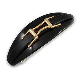 Oval Black Acrylic 'Buckle' Barrette Hair Clip Grip - 95mm Across