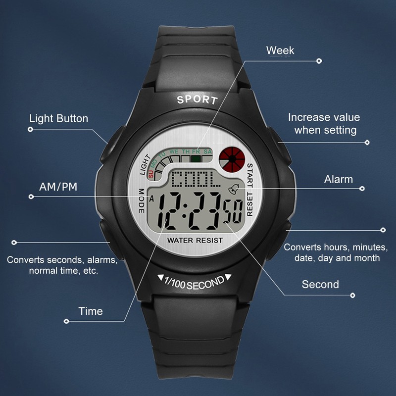 Women Men Digital Waterproof Sports Watch Surfing Watch Multifunctional Watch
