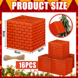 Wonderjune 16 Pcs Christmas Tree Ornaments Small Cardboard Boxes Decorations Cardboard Blocks with Ropes Mystery Paper Boxes Hanging Decor for Party Decor(Red Brick)