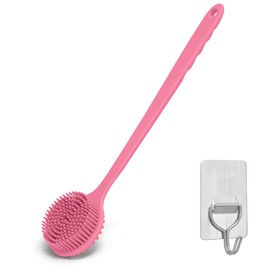 ABuYanOIn Men Shower Brush for Cleaning Body Soft Silicone Long Handle Exfoliator Back Scrubber, Pink