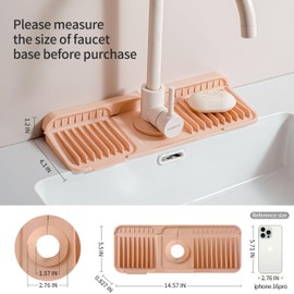 ZJWZLG 14.57" Silicone Sink Splash Guard - Essential Kitchen Sink Accessory with Drip Tray, Sponge Holder & Soap Dish, 6° Slope for Easy Drainage, Foldable & Fasten Button, （Pink）