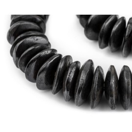 Black Bone Beads - Full Strand of Fair Trade African Beads - The Bead Chest (Disk, Black)