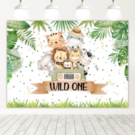 Avezano Wild One Birthday Backdrops Safari Theme First Birthday Party Background Decorations Tropical Jungle Animals 1st Birthday Party Banner Supplies(7x5ft)