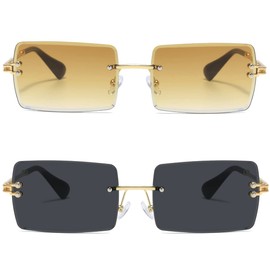 aisswzber Fashion Rimless Rectangle Sunglasses for Women Men Square Glasses Ultralight UV400 Eyewear Unisex 9031, 2pack, 2pack