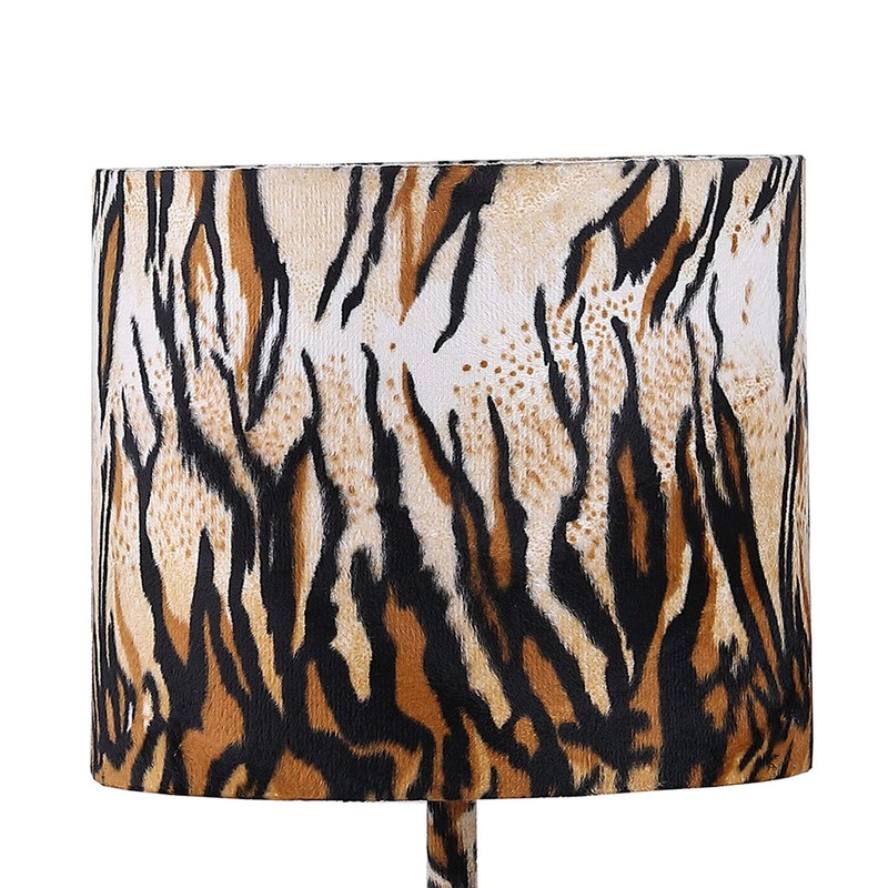 Benjara Fabric Wrapped Table Lamp with Striped Animal Print, Brown,