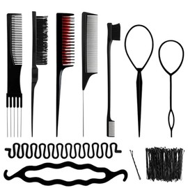 Juego de 9 cepillos para el cabello con 50 horquillas, peine de cola de rata, peines cardadores, herramienta para coleta, peine cardador de carbono co