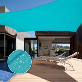 TANG 16'x16' Waterproof Sun Shade Sail Rectangle Outdoor Canopy UV Block Shade Cloth with Curved Edge for Patio Backyard Pool Pergola Cover, Turquoise