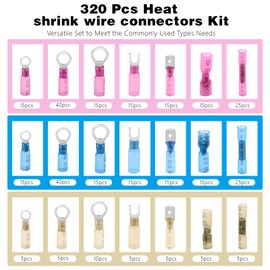 320PCS Heat Shrink Wire Connectors Kit, Crimp Connectors, Water Proof Marine Wire Connectors, 22-10 AWG Electrical Connectors Kit, Wire Connectors Heat Shrink for Automotive, Truck and Trailer