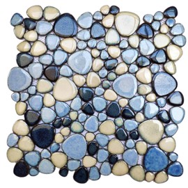 Elephantile Shower Floor Pebble Tile Blue Mosaic Tiles for Bathroom Wall Backsplash Floor [Set of 5 Sheets]