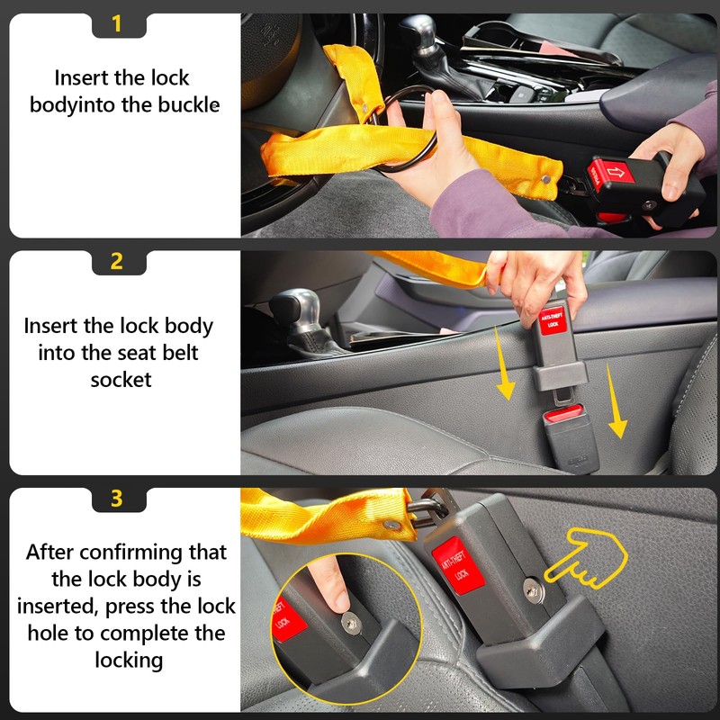 Steering Wheel Lock Anti-Theft Device, Seat Belt Lock, Anti Theft