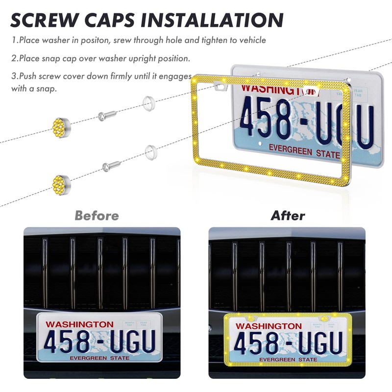 SHARE&CARE Bling License Plate Frame, Crystal License Plate Cover, Car