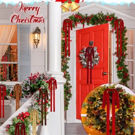 6 PCS Large Burgundy Velvet Ribbon Bows for Christmas Tree, 23.5x15.5 Inch Bow Tree Topper Velvet Ornaments for Christmas Tree Decorations Outdoor Garland Wreath Decor