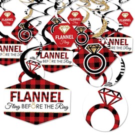 Big Dot of Happiness Flannel Fling Before The Ring - Buffalo Plaid Bachelorette Party Hanging Decor - Party Decoration Swirls - Set of 40