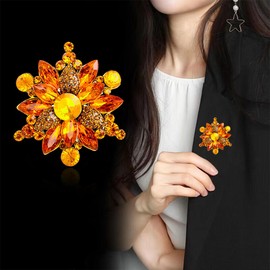 Rhinestone Large Flower Brooch Pin for Women Red Black Purple Flower Brooch Snowflake Brooch Marquise Wreath Brooches Christmas Snowflake Brooch Jewelry (Yellow)
