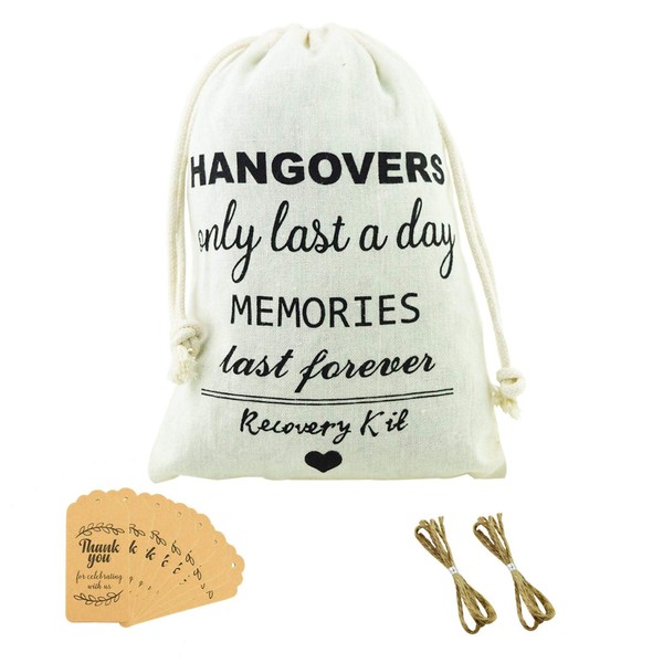 AOODOOM Bachelorette Party Favors Hangover Kit - 20 PCS (5'' x 7'') Party Favor Bags with 20 PCS Gift Tags and Cotton Drawstring for Wedding Survival Recovery Kit and Bridesmaid Gifts