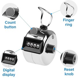 Handheld Tally Counter, 4-Digit counter, Clicker Counter, Hand Mechanical Counters, Clickers Pitch Counter with Reset Knob for Coaching, Knitting, People, Lap, Fishing, Golf, Toddler & Fidget.