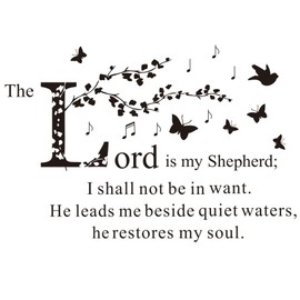 Home Decor Wall Decal Family Lord Tree Butterfly - Lord is My Shepherd Quotes Wall Sticker-Removable Indoor Bedroom Decoration Mural-DIY Size Wall Decoration TM-135