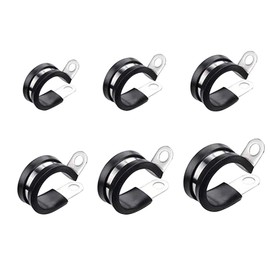 AcbbMNS 304 Stainless Steel Cable Clamps Assortment Kit, 52pcs 6 Sizes 1/4" 5/16" 3/8" 1/2" 5/8" 3/4" Rubber Lined P Clips Pipe Clamps Metal Wire Clips