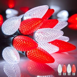 Brightown C9 Christmas String Lights Outdoor Led Fairy Lights Faceted Strawberry Lights Extendable UL Certified for Party Holiday Wedding Christmas Indoor Outdoor Decor (C9 Red and Pure White 100Ft)