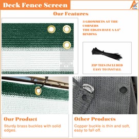 AwnPro 3' x 36' Balcony Privacy Screen Fence Cover (High Density Polyethylene) Sun Blocking Privacy Screen for Decks, Patios, Backyards, Apartments, Porches, Railings (200GSM,Green White Strip)
