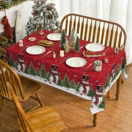 Horaldaily Christmas Tablecloth 60×140 Inch, Winter Snowman Trees Red Washable Table Cover for Party Picnic Dinner Decor