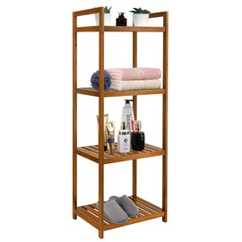 Utoplike Teak Wood Bathroom Shelf Organizer Stand, Standing Shelves Shower Caddy Units, Freestanding 4 Tier Bath Storage for Floor, Kitchen, Office