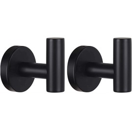 YUET 2 Pcs Bathroom Towel Hook,Screw in Metal Coat Hooks Matte Black Robe Hook SUS 304 Stainless Steel Heavy Duty Door Hanger Towel Robe Clothes Closet Sponges Holder for Bathroom Hotel (Black)