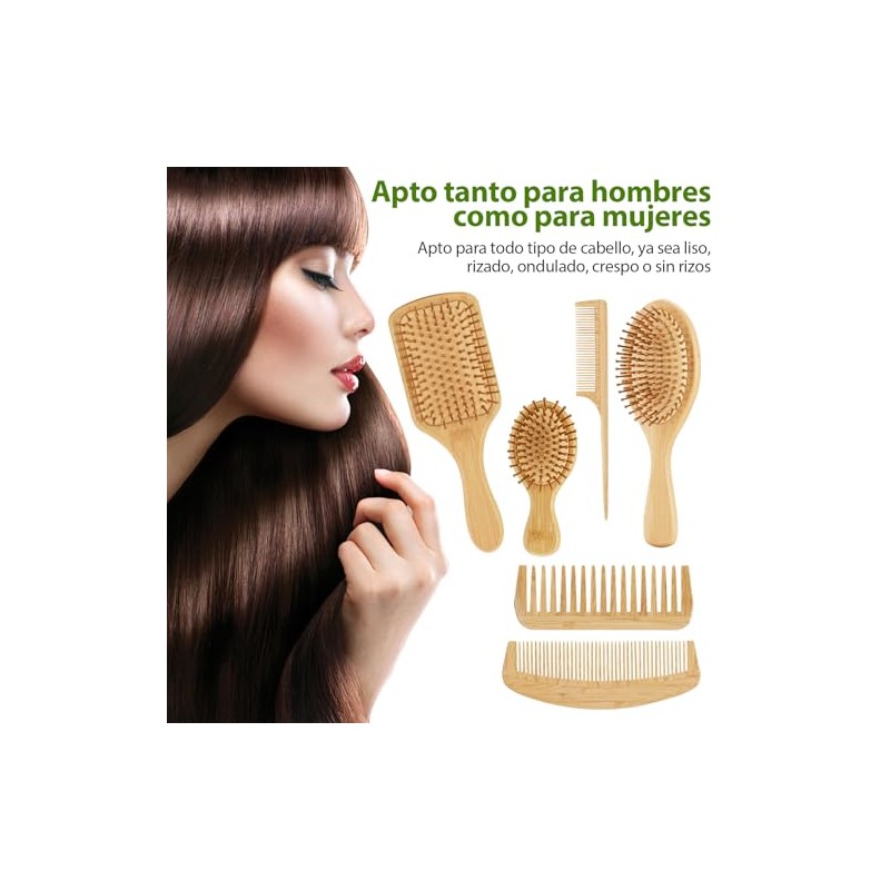 7 PCS Peine de Madera Bambu,Cepillo Bambu Cabello,Peine para Masaje