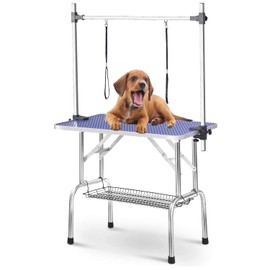 TRODEP 46" Dog Grooming Table Foldable Pet Grooming Tables with Adjustable Arm Noose Storage Mesh Tray Maximum Capacity Up to 330lbs Blue