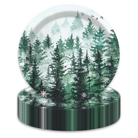 Jajajuegos 40-Piece 7 Inch Green Misty Forest Disposable Paper Plates Set | Enchanting Woodland Design – Perfect for Nature-Picnics, BBQs Themed Birthdays, Baby Showers & Cozy Family Gatherings