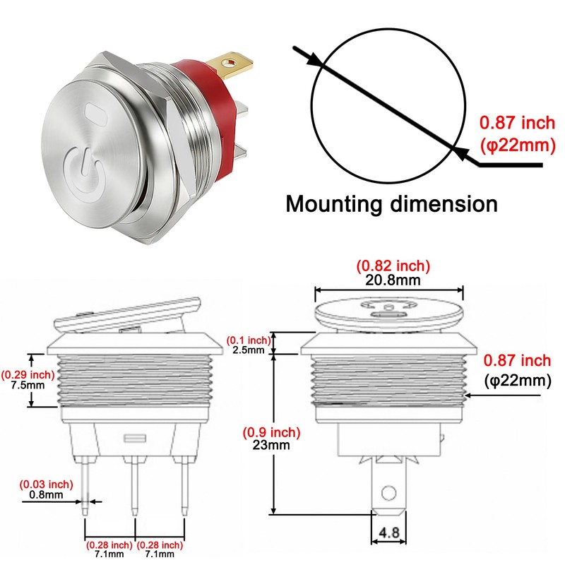 Fyimxsc 3 Pack ON OFF Round Rocker Switches with Wire
