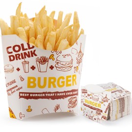 Tycoonest 50 Pcs Paper Food Box, Disposable French Fry Box Holder, French Fries Cup, Paper Snack Containers, Snack Holder Cups for Home Shop Burger Store Travel Movies Night Parties