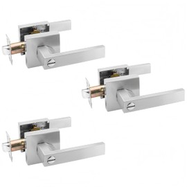 ANNFUZ 3Packs Privacy Door Handle Without Key,Square Interior Door Lever with Emergency Access,Reversible Keyless Lever for Right & Left Side,for Bathrooms and Bedrooms