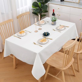 smiry Rectangular Table Cloth Wipe Clean 140x200 cm, Wipeable Water Resistant Linen Tablecloth, Fabric Washable Dining Table Cover for Kitchen Indoor Outdoor, White