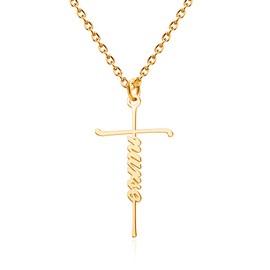 CharmSStory Gold Plated Nurse Cross Pendant Inspirational Nameplate Necklaces Customized Religious Christian Jewelry for Women Men