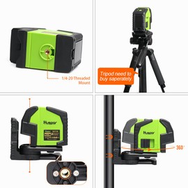 Laser Level with 2 Plumb Dots - Huepar Professional Green Laser Beam Fan Angle of 130° Selectable Vertical & Horizontal Lines, 2 In 1 Multi-Use Self-Leveling Alignment Laser Level - 8211G