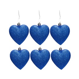 Simply Products 6 Heart Baubles - Great Christmas Tree Decorations, Glitter Heart Baubles (Royal Blue Glitter)