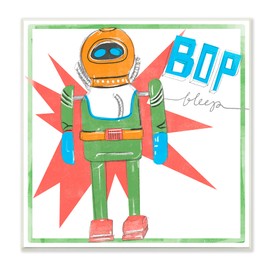 Stupell Industries Vintage Robot Toy Bop Bleep Text Retro Pop, Designed by Jennifer Paxton Parker Wall Plaque, 12 x 12, Multi-Color